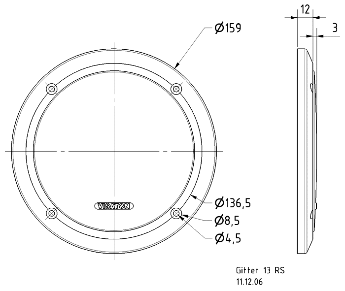 Visaton Lautsprechergitter Rechteckig für Lautsprechergröße 6.5 cm/2.5 in  Schwarz
